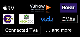 Embedded devices (Apple.TV, Roku, VuNow, Verismo, ZeeVee, XBOX 360, Vudu, DMAs, Connected TVs